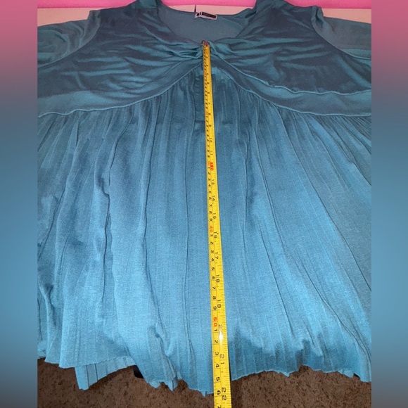 Jessica London Green and Blue Bell Sleeve Blouse with Tie Front - Picture 9 of 9